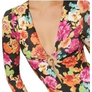 AFRM Revolve Women Size XXL Noir Rose Bouquet Thong Bodysuit Love Yourself First